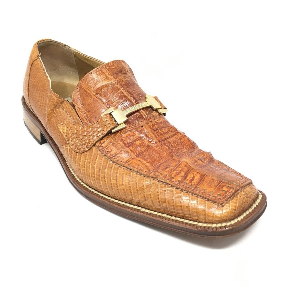 Men's David Eden Horsebit Loafers Shoes Size 11 Tan Genuine Crocodile Lizard
